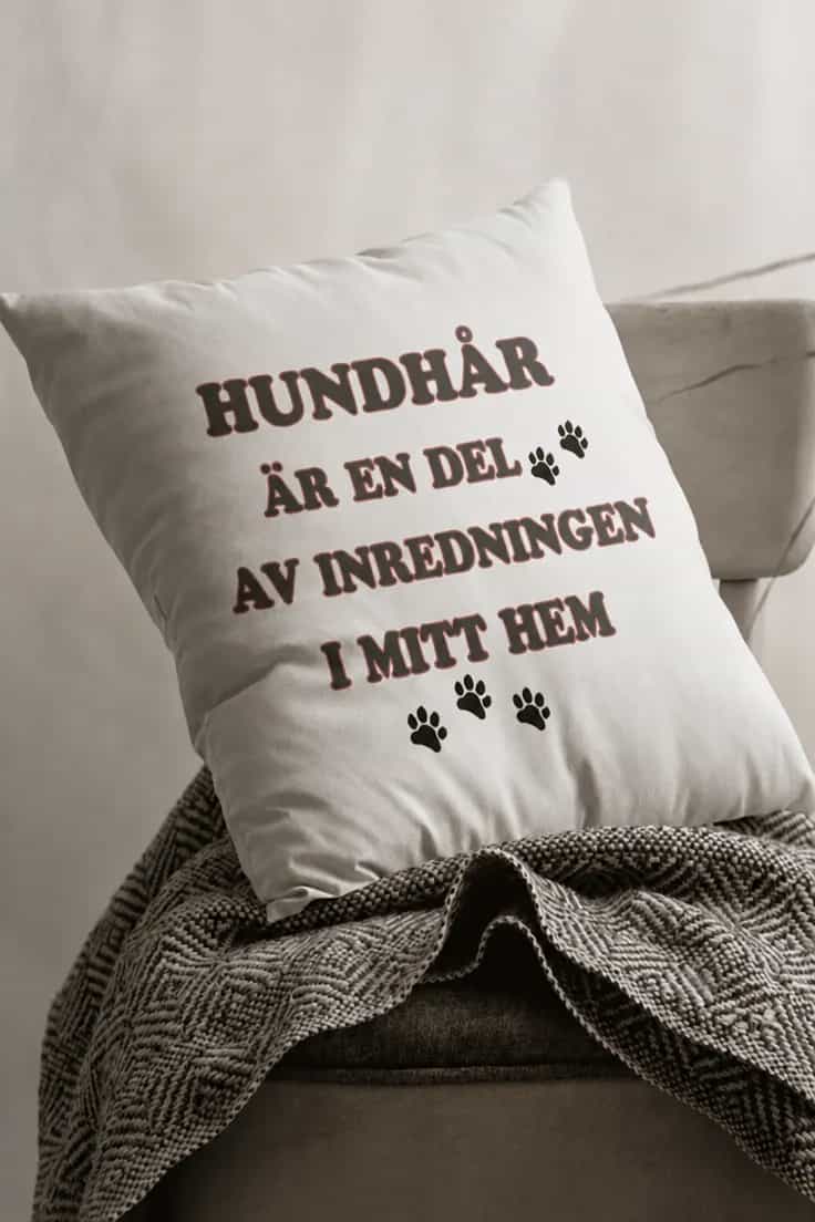 Dekorativ kudde Hundhår hemma – HUNDHÅR ÄR EN DEL