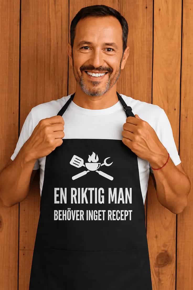 Förkläde utan recept – EN RIKTIG MAN BEHÖVER INGET