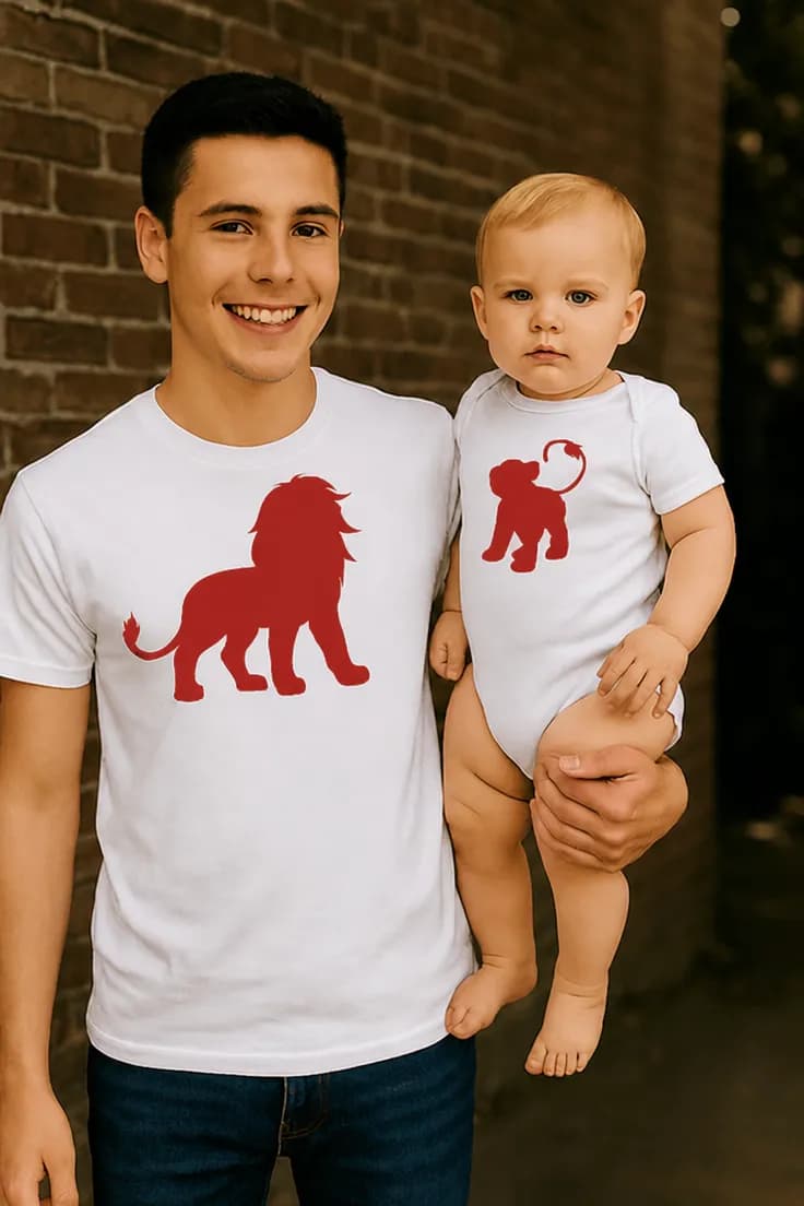 Baby-body lejon och lejonunge – söt present