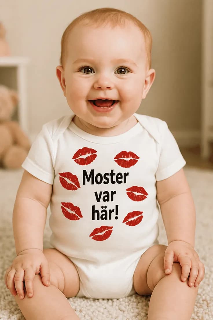 Baby-body Moster var här med valfri text