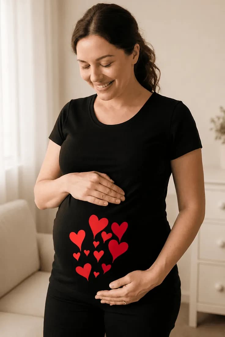 Gravid t-shirt Hjärtan – mjuk present med humor