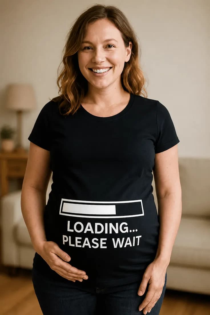 Gravid t-shirt Laddar var god vänta – LOADING...