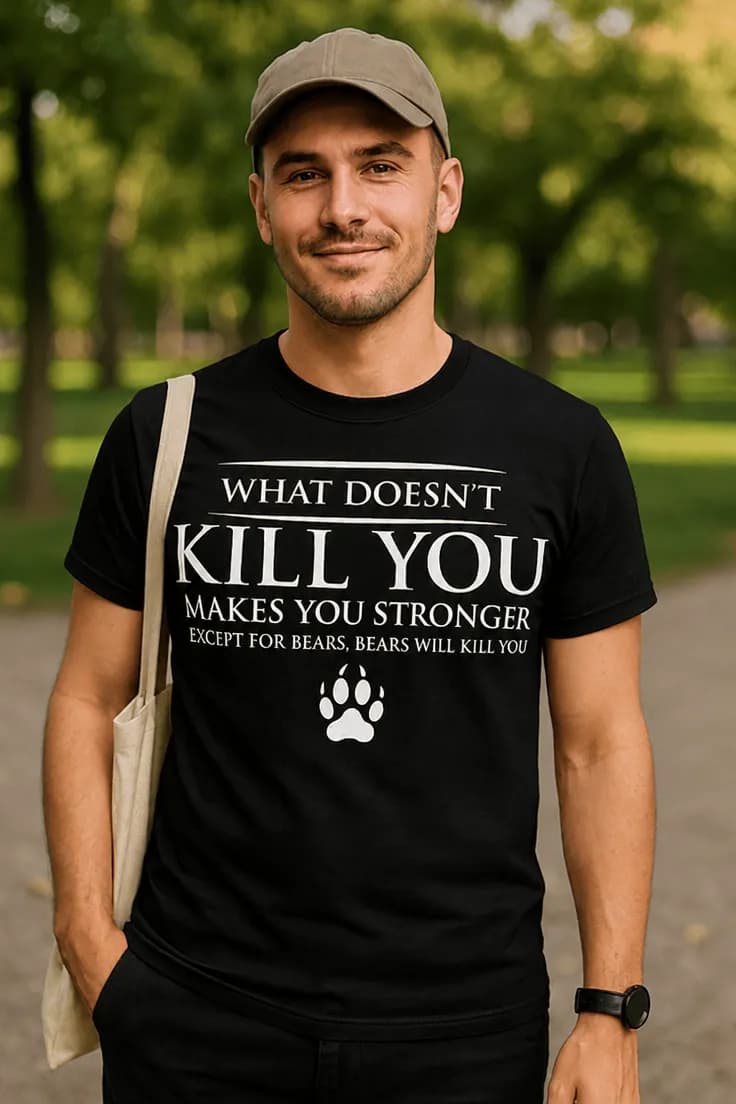 Rolig t-shirt björnar dödar dig – WHAT DOESN'T KILL