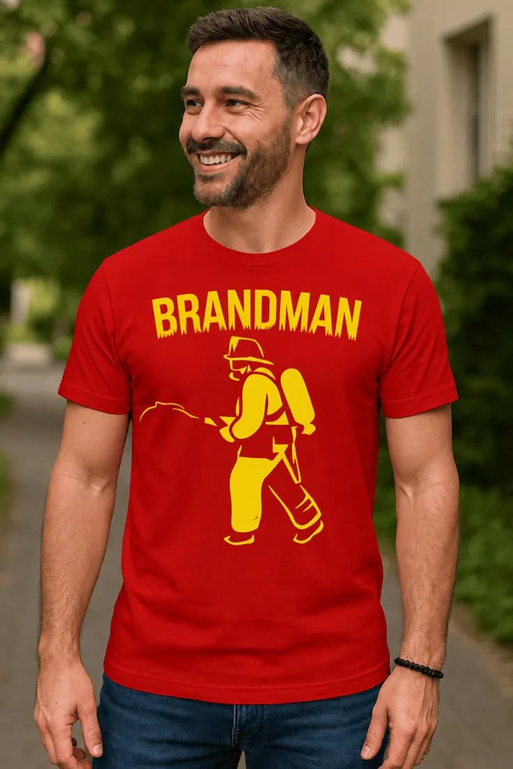 Rolig t-shirt brandman – klassisk brandbilsmotiv