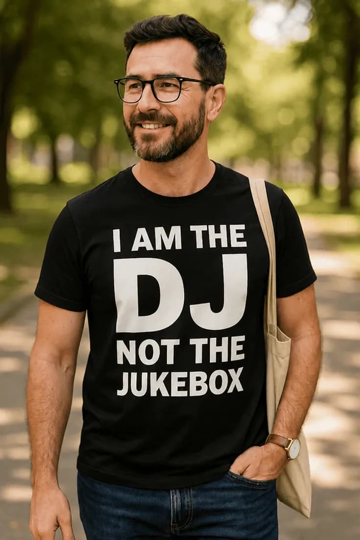 Rolig t-shirt Dj inte jukebox – I AM THE DJ NOT THE JUKEBOX