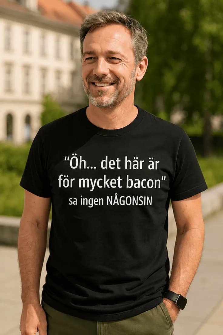 Rolig t-shirt För mycket bacon – Öh... det här är