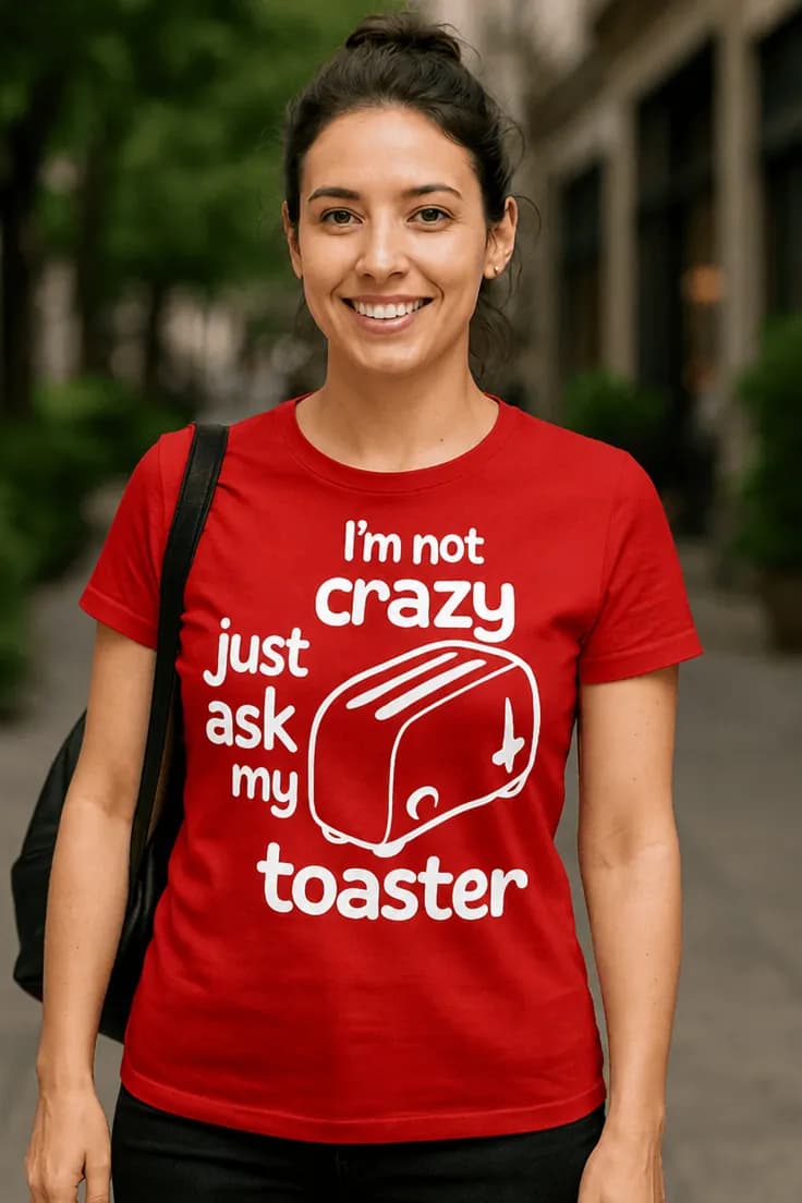 Rolig t-shirt Fråga min brödrost – just ask my