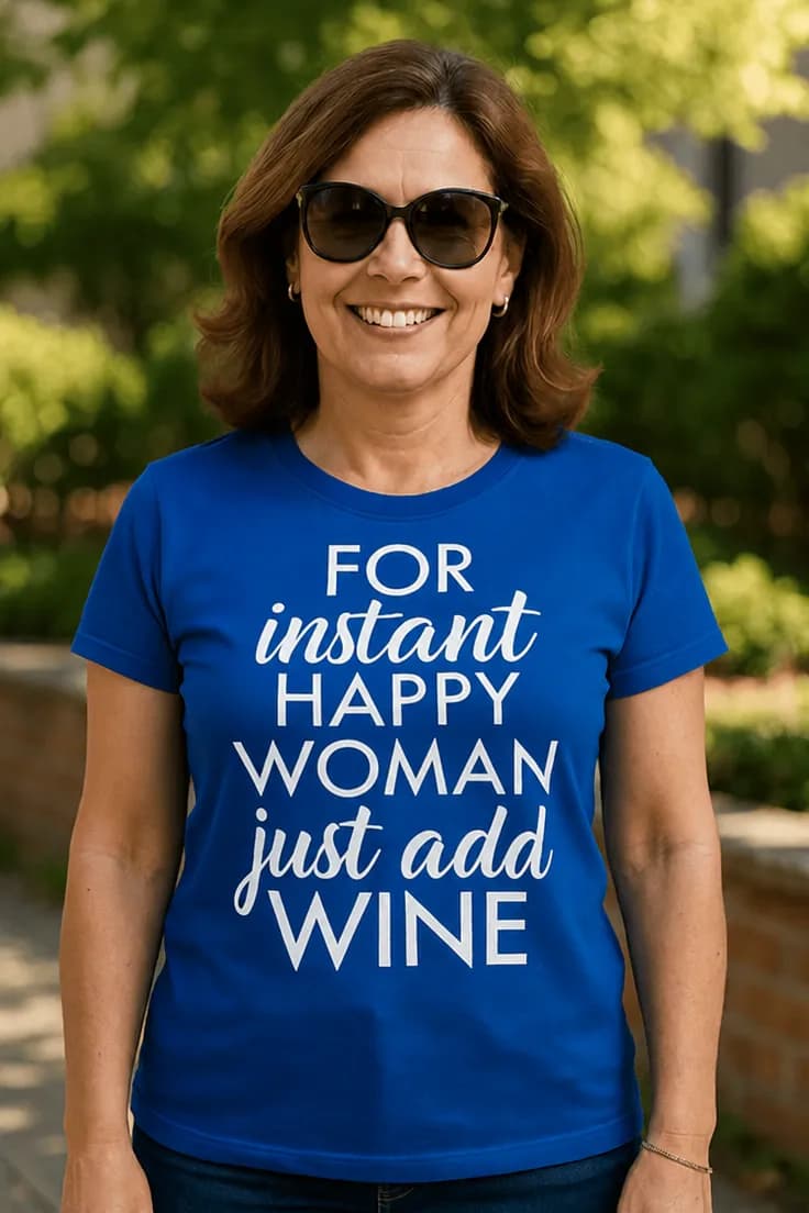 Rolig t-shirt Glad kvinna med vin – FOR instant HAPPY