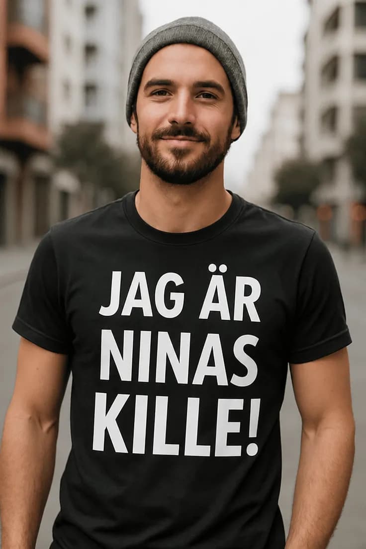 Rolig t-shirt Kille med namn – JAG ÄR NINAS KILLE!