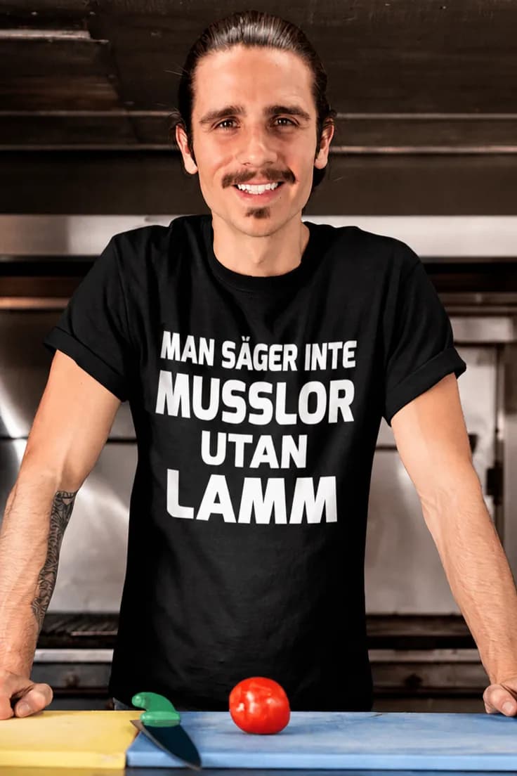 Rolig t-shirt Musslor eller lamm – MAN SÄGER INTE