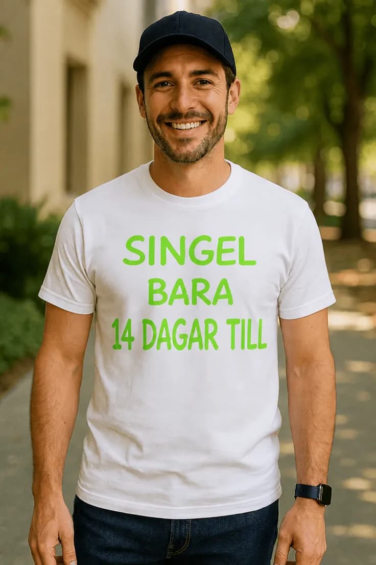 Rolig t-shirt Singel 14 dagar till – SINGEL BARA