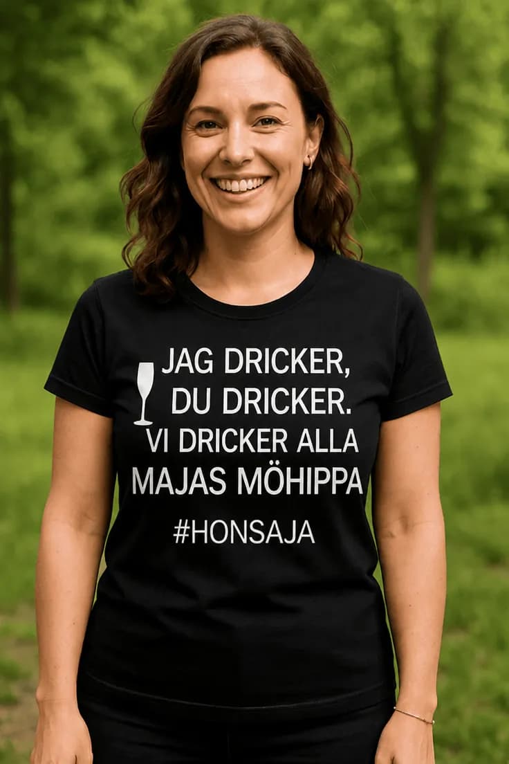 T-shirt Vi dricker alla med valfritt namn