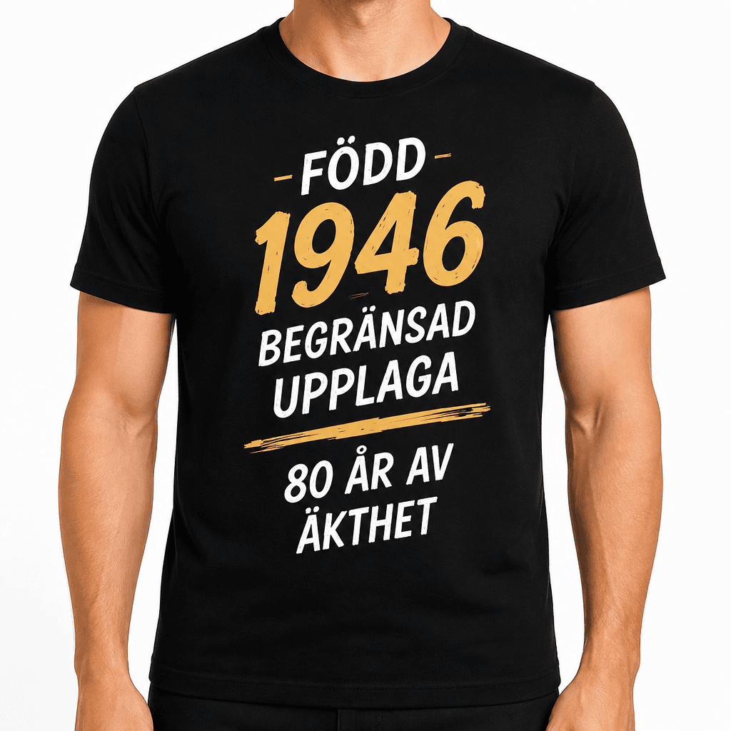 T-shirt till 80-årsdag – Född 1946 begränsad upplaga 80 år av äkthet