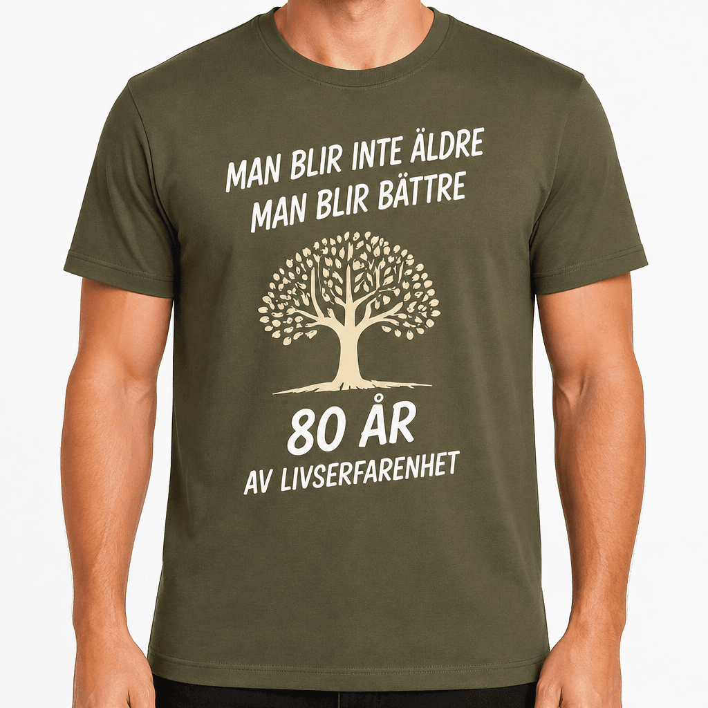 T-shirt till 80-årsdag – Man blir inte äldre man blir bättre 80 år av livserfarenhet
