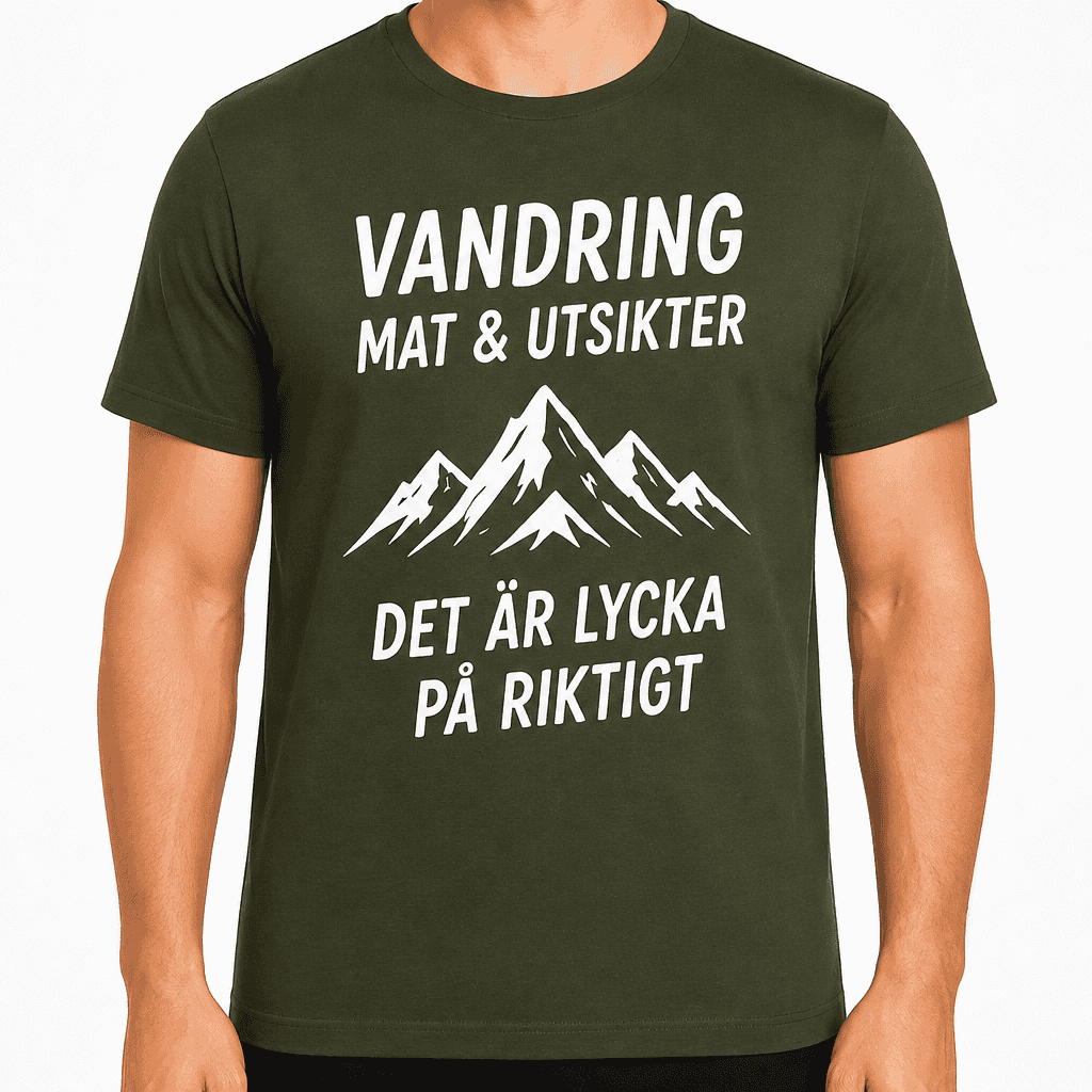 T-shirt till 70-årsdag – Vandring mat & utsikter det är lycka på riktigt