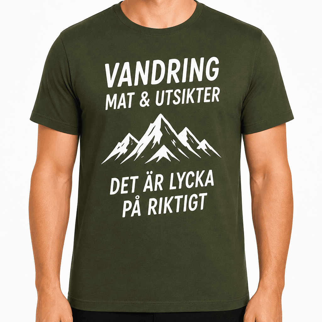 T-shirt till 70-årsdag – Vandring mat & utsikter det är lycka på riktigt