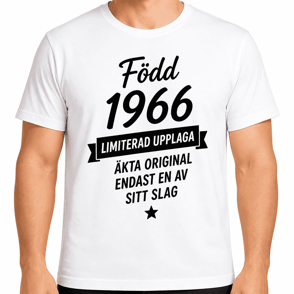 T-shirt till 60-årsdag – Född 1966 limiterad upplaga äkta original endast en av sitt slag