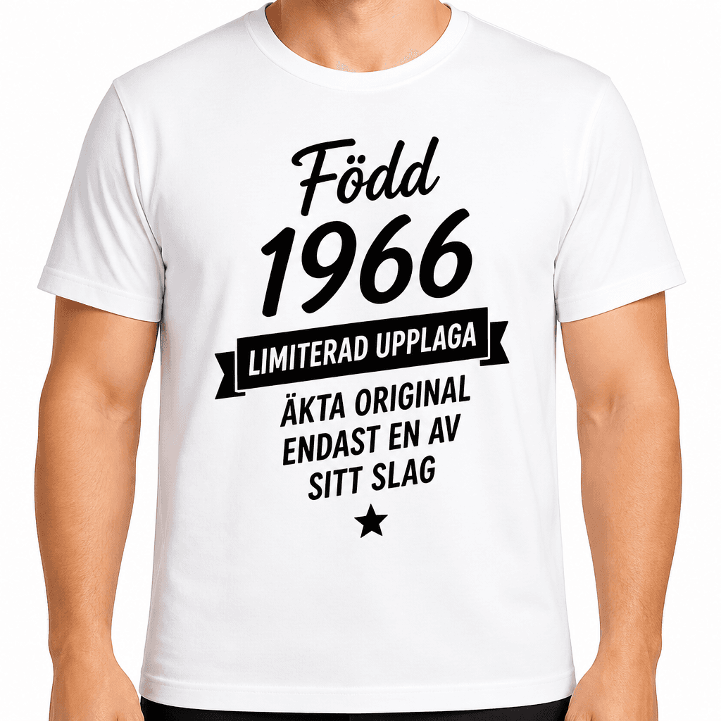 T-shirt till 60-årsdag – Född 1966 limiterad upplaga äkta original endast en av sitt slag