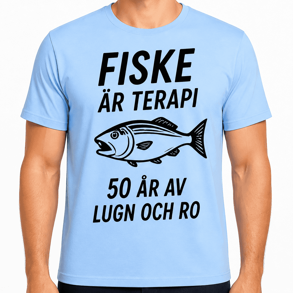 T-shirt till 50-årsdag – Fiske är terapi 50 år av lugn och ro