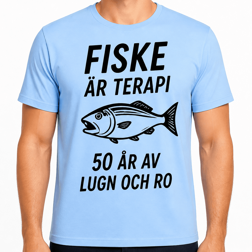 T-shirt till 50-årsdag – Fiske är terapi 50 år av lugn och ro