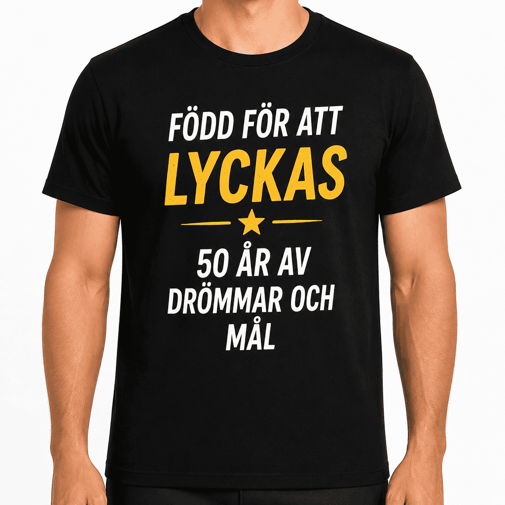 T-shirt till 50-årsdag – Född för att lyckas 50 år av drömmar och mål