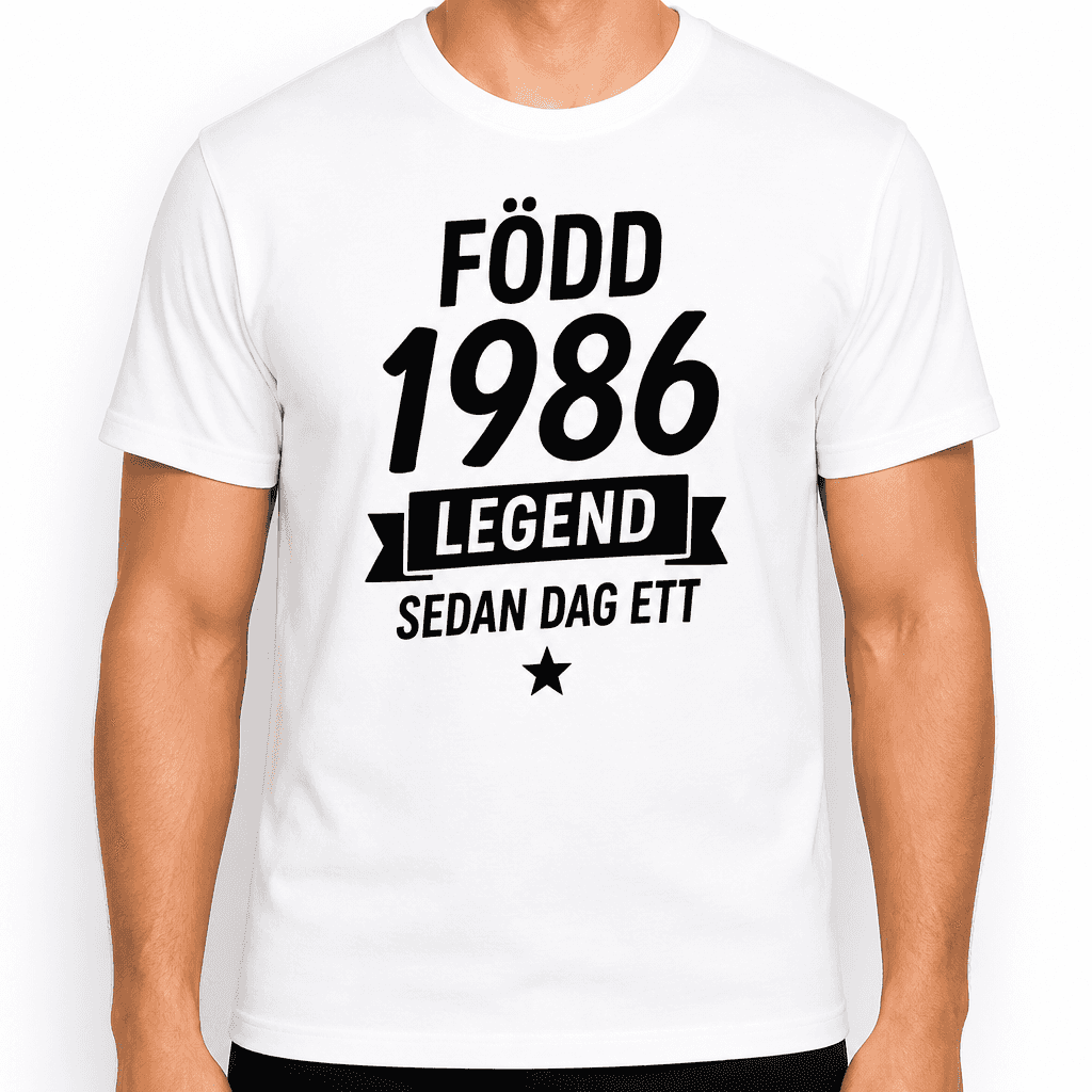 T-shirt till 40-årsdag – Född 1986 legend sedan dag ett