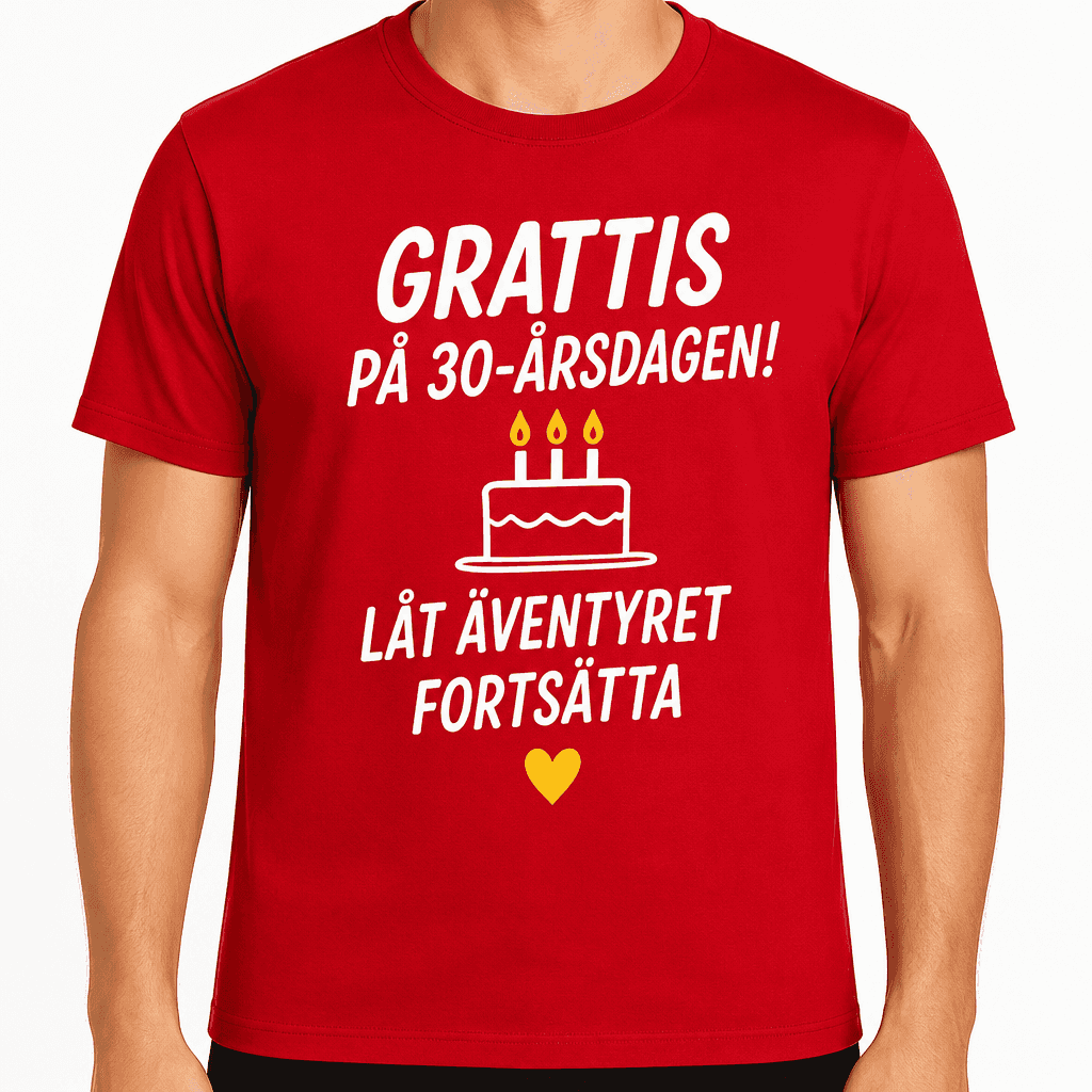 T-shirt till 30-årsdag – Grattis på 30-årsdagen! Låt äventyret fortsätta