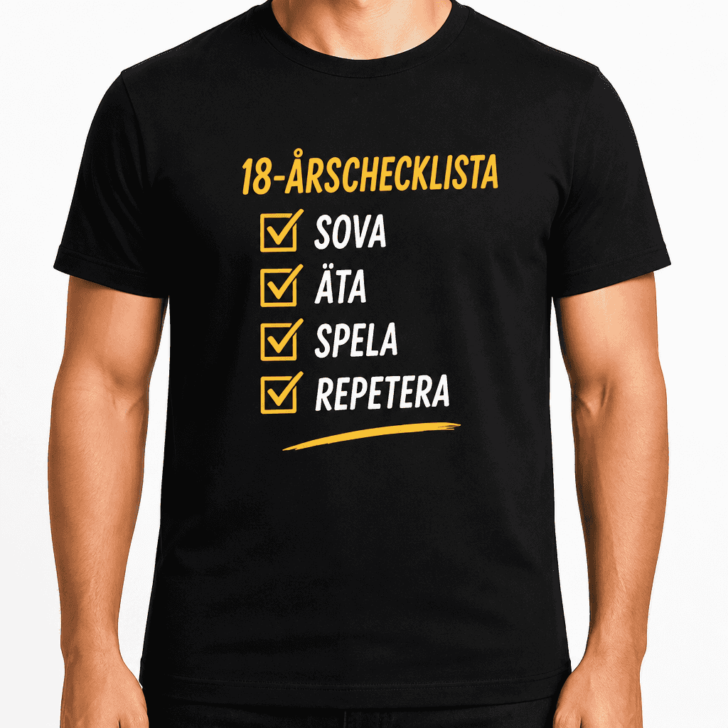 T-shirt till 18-årsdag – 18-årschecklista sova äta spela repetera