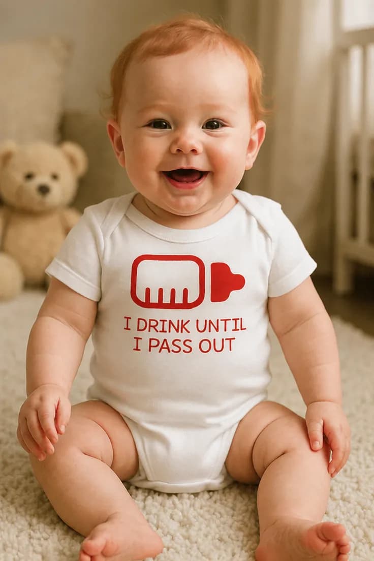 Baby-body rolig present I DRINK UNTIL I PASS OUT