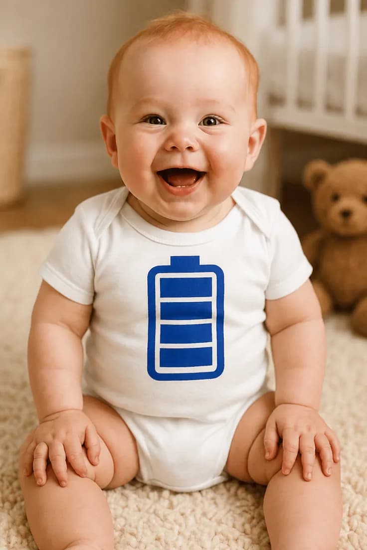 Baby-body Fullt batteri – rolig present till bebis
