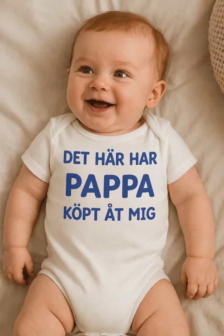 Baby-body Pappa köpte den här med valfri text
