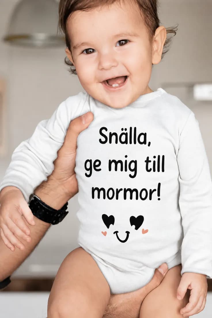 Baby-body Snälla ge mig till mormor med valfritt namn