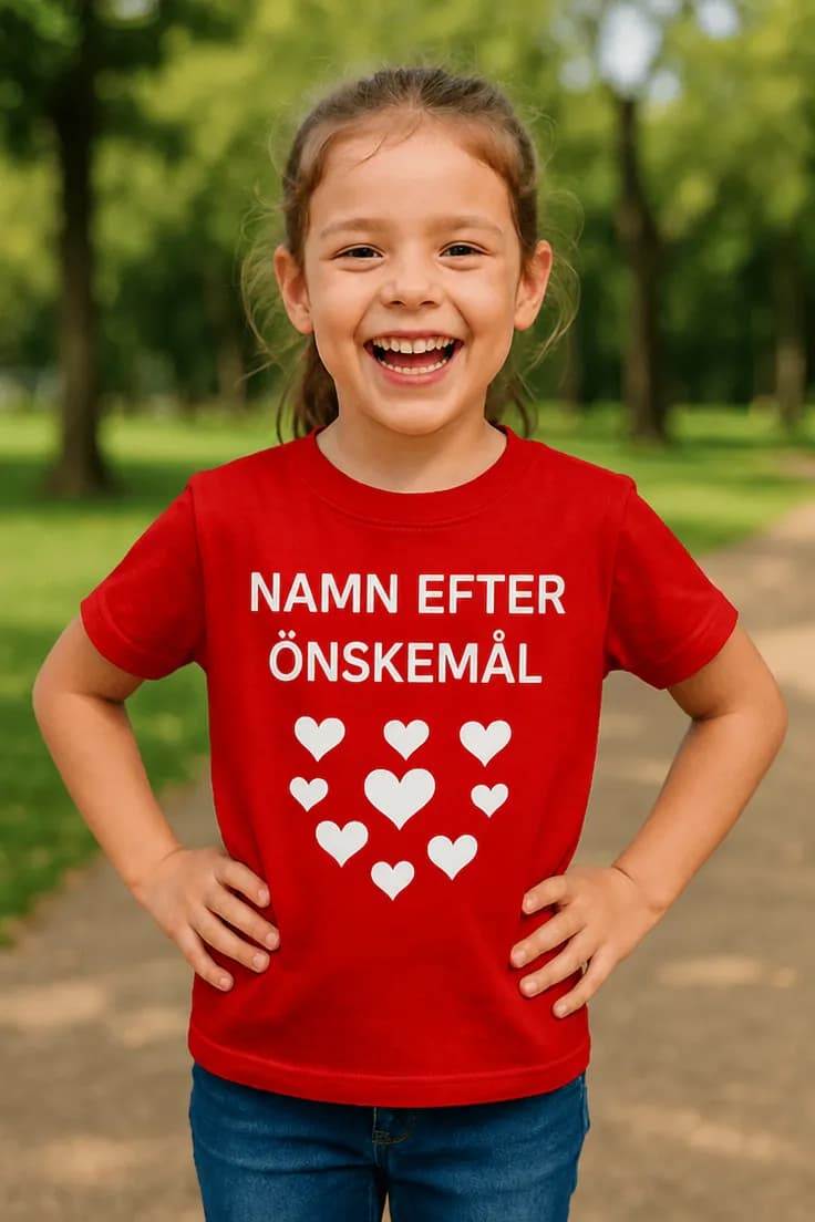 Barn t-shirt hjärtan med namn – NAMN EFTER ÖNSKEMÅL