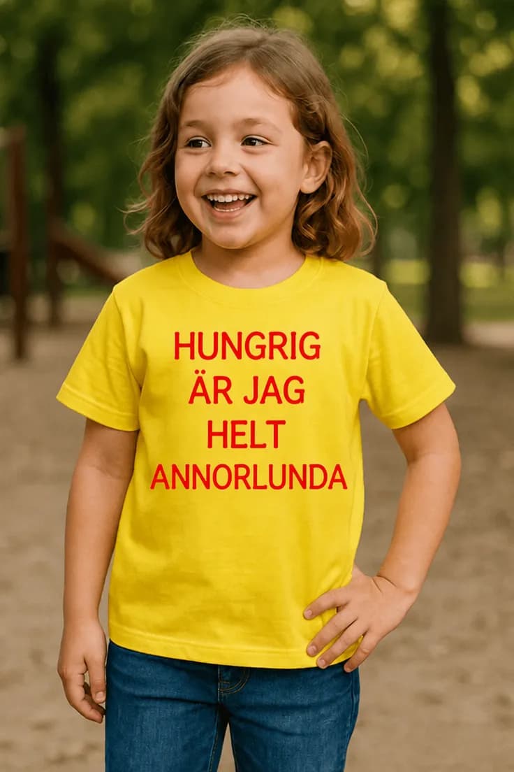 Barn t-shirt Hungrig och annorlunda – HUNGRIG ÄR JAG