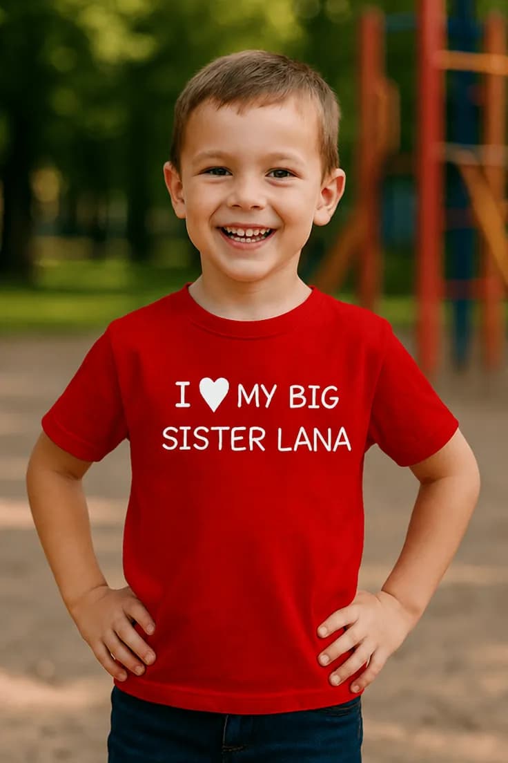Barn t-shirt Älskar storasyster med namn
