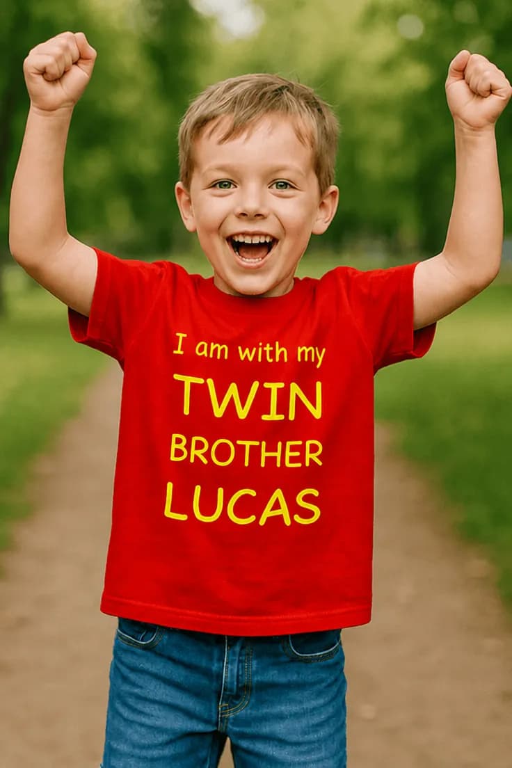 Barn t-shirt I am with my twin brother med valfritt namn