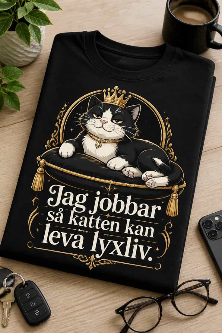 Cat mom t-shirt – Jag jobbar så katten kan leva lyxliv.