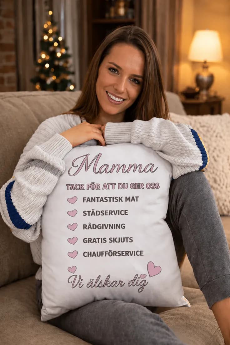Dekorativ kudde Tack mamma – Mamma TACK FÖR ATT DU