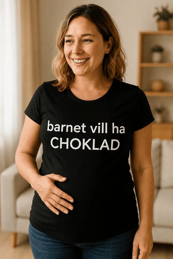 Gravid t-shirt Barnet vill ha choklad