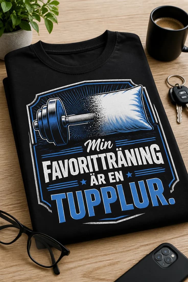 Rolig gym-T-shirt – Min favoritträning är en tupplur.