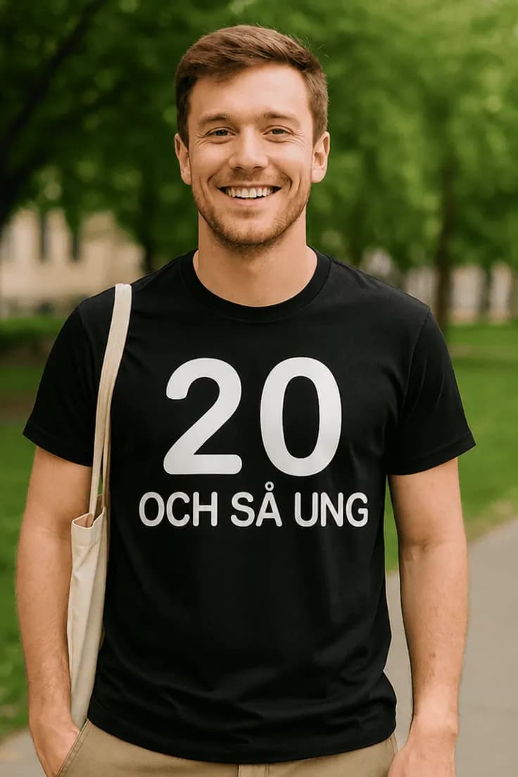 Rolig t-shirt 20 och så ung – 20 OCH SÅ UNG