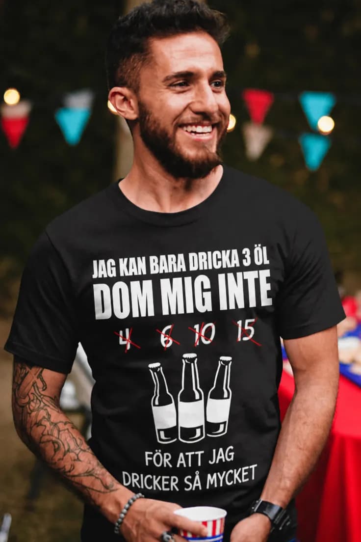 Rolig t-shirt 3 öl – JAG KAN BARA DRICKA 3 ÖL