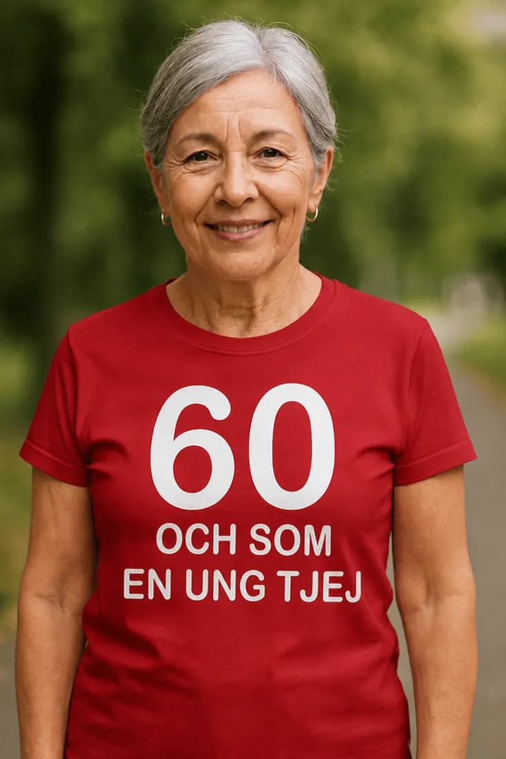 Rolig t-shirt 60 och som ung – 60 OCH SOM EN UNG TJEJ