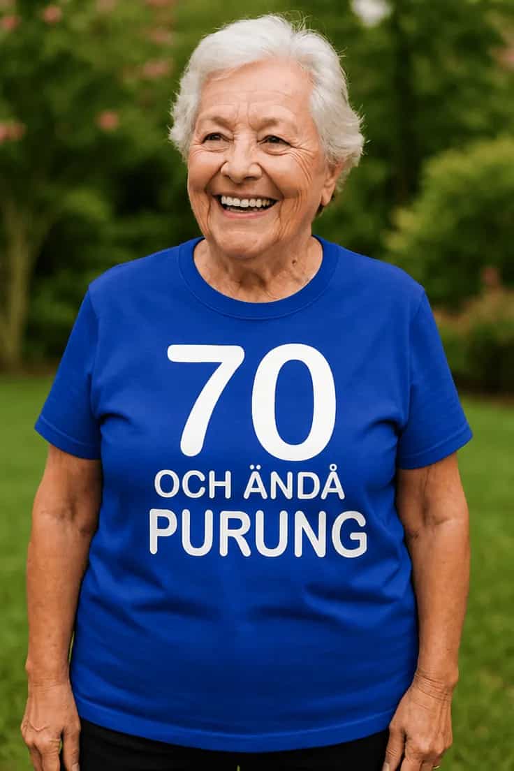 Rolig t-shirt 70 och purung – 70 OCH ÄNDÅ PURUNG.