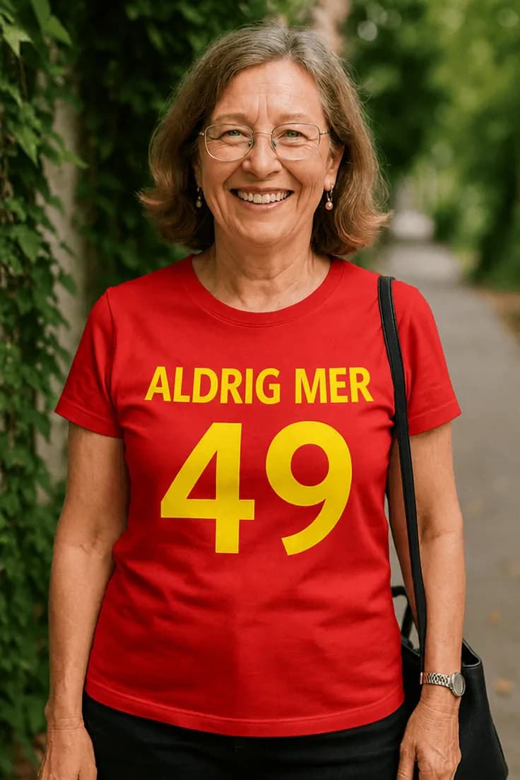 Rolig t-shirt Aldrig mer 49 – ALDRIG MER 49