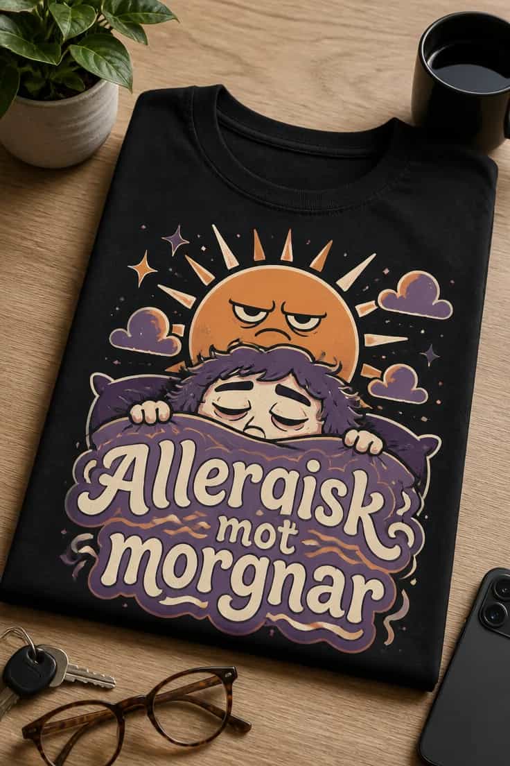 Rolig t-shirt med texten Allergisk mot morgnar