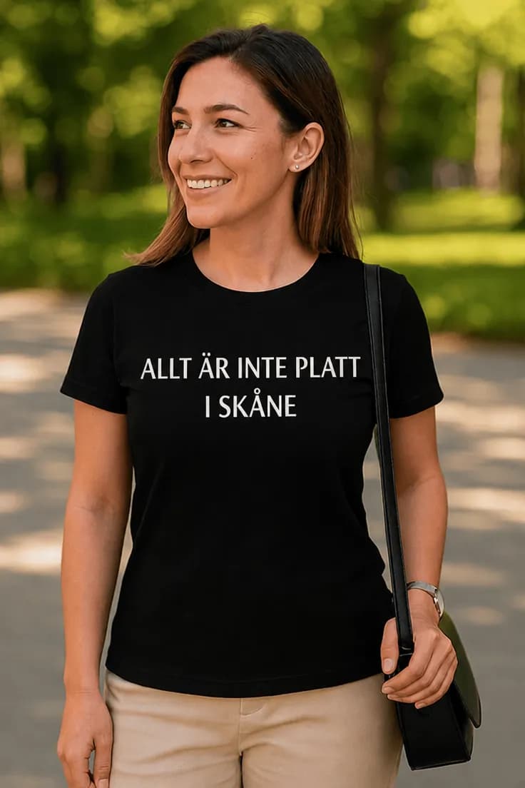 Rolig t-shirt Allt är inte platt i Skåne