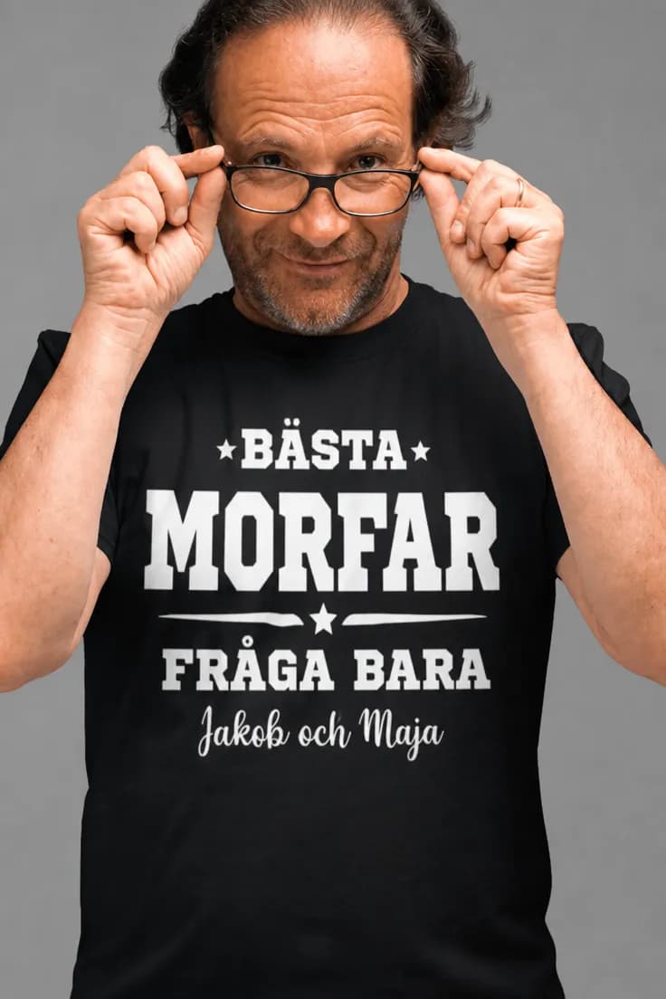 Rolig t-shirt Bästa morfar med namn | Jakob och Maja