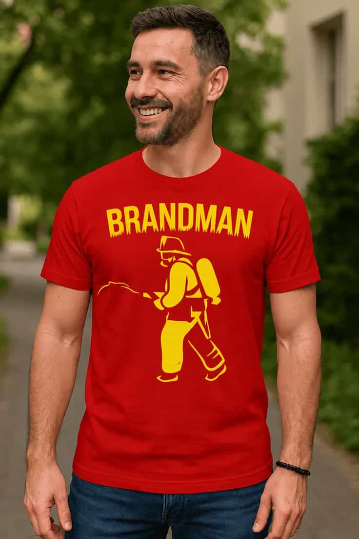 Rolig t-shirt brandman – klassisk brandbilsmotiv