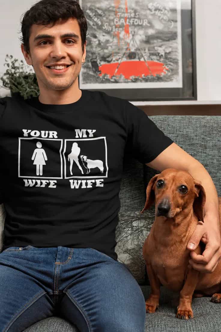 Rolig t-shirt Din fru min fru hund malcoln James BALFOUR